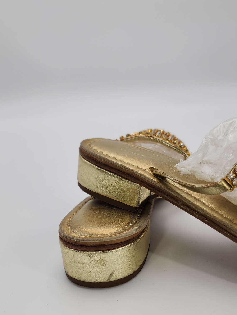 K.Jacques St. Tropez Gold Leather Crystal Embellished Sandals - Size 38 - Picture 7 of 13